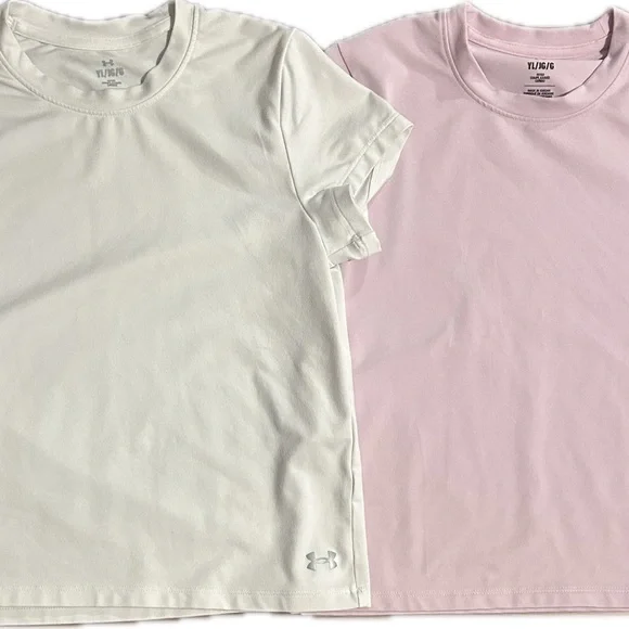 Under Armour Girls LG white/light purple Short Sleeve crop T Casual/athleisure - Picture 2 of 6